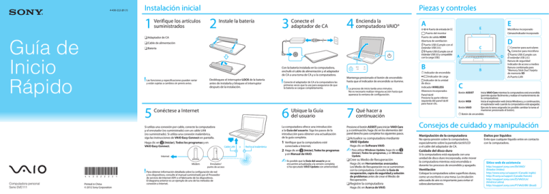 Sony SVE11113FXW Quick start guide Sony SVE11113FXW Quick start guide