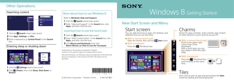 Sony SVE11125CXB Quick start guide Sony SVE11125CXB Quick start guide