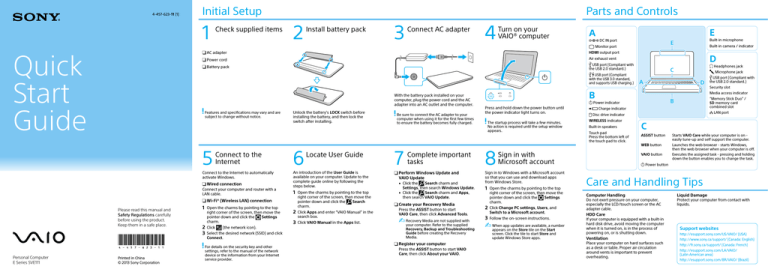 Sony SVE11135CXB Quick start guide Sony SVE11135CXB Quick start guide