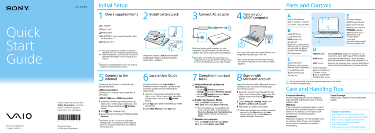 Sony SVE14A35CXH Quick start guide Sony SVE14A35CXH Quick start guide