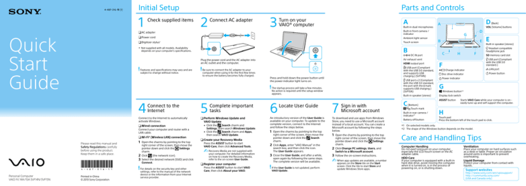 Sony SVF14N13CXB Quick start guide Sony SVF14N13CXB Quick start guide