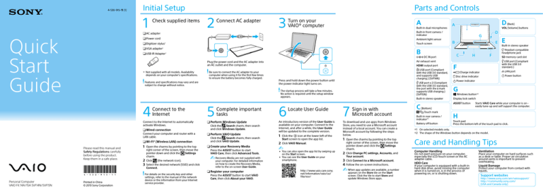 Sony SVF14N21CXB Quick start guide Sony SVF14N21CXB Quick start guide