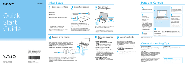 Sony SVF1532AGXB Quick start guide Sony SVF1532AGXB Quick start guide