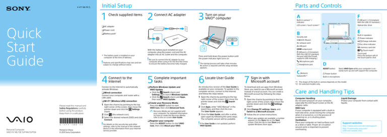 Sony SVF15412CXB Quick start guide Sony SVF15412CXB Quick start guide