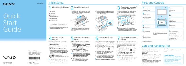 Sony SVJ20235CXB Quick start guide Sony SVJ20235CXB Quick start guide