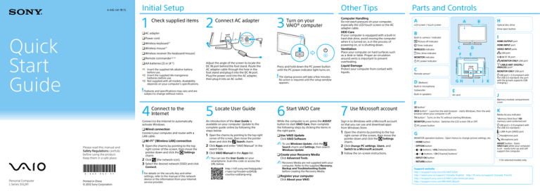 Sony SVL24125CXW Quick start guide Sony SVL24125CXW Quick start guide