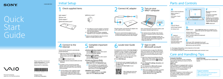 Sony SVP11222CXS Quick start guide Sony SVP11222CXS Quick start guide