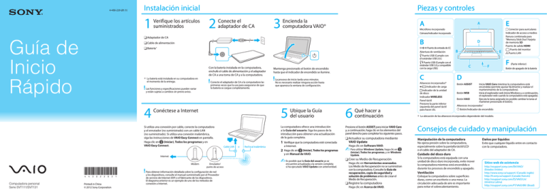 Sony SVT13112FXS Quick start guide Sony SVT13112FXS Quick start guide