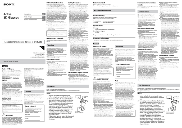 Sony TDGBT500A User manual Sony TDGBT500A User manual