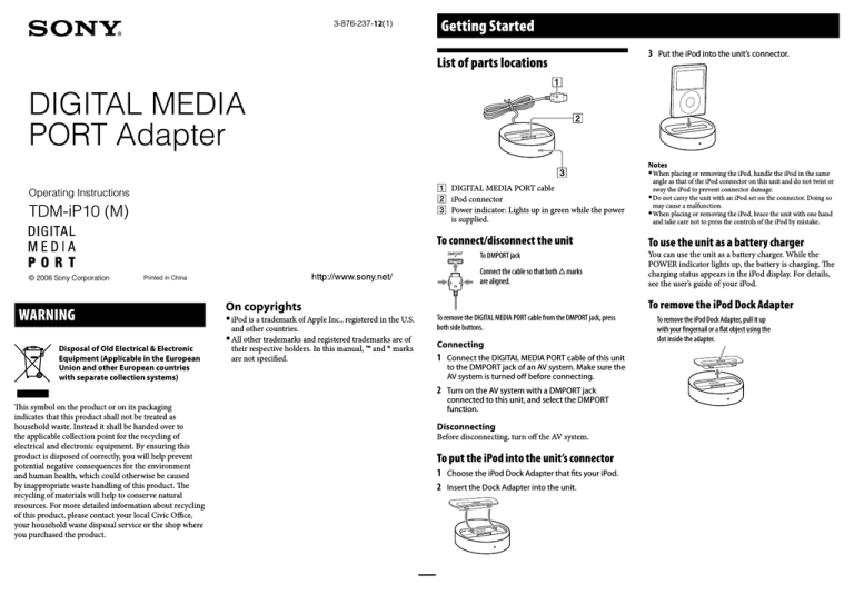 Sony TDM-iP10 User's manual Sony TDM-iP10 User's manual