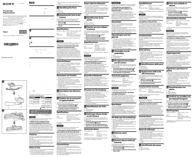 Sony TGA-1 Owner's manual Sony TGA-1 Owner's manual