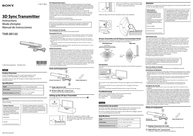 Sony TMR-BR100 User's manual Sony TMR-BR100 User's manual