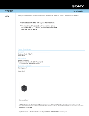 Sony VAD-HA Specification Sony VAD-HA Specification