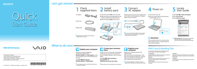 Sony VAIO VGN-GS100 User's manual Sony VAIO VGN-GS100 User's manual
