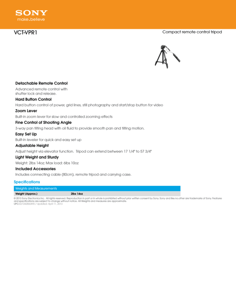 Sony VCT-VPR1 Specification Sony VCT-VPR1 Specification