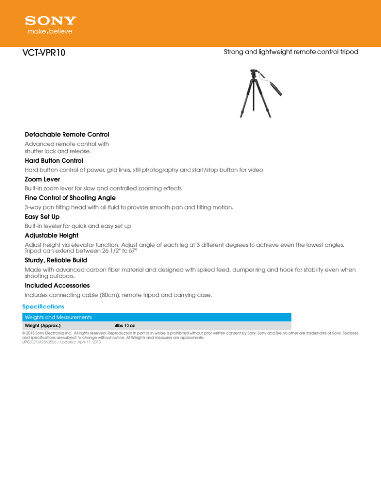 Sony VCT-VPR10 Specification Sony VCT-VPR10 Specification