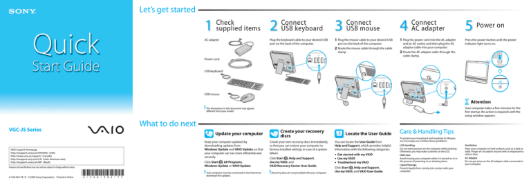 Sony VGC-JS320J/P Quick start guide Sony VGC-JS320J/P Quick start guide