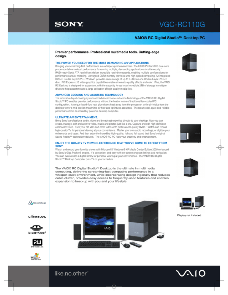 Sony VGC-RC110GX Specification Sony VGC-RC110GX Specification