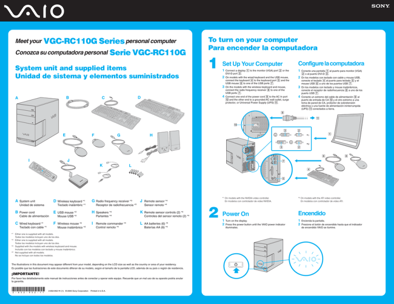 Sony VGC-RC110GX Quick start guide Sony VGC-RC110GX Quick start guide