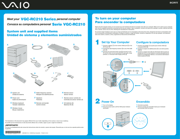 Sony VGC-RC210G Quick start guide Sony VGC-RC210G Quick start guide