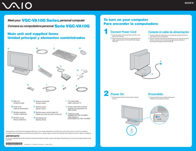 Sony VGC-VA10MG Quick start guide Sony VGC-VA10MG Quick start guide