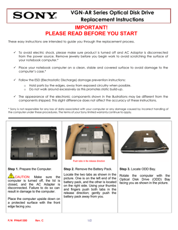 Sony VGN-AR130G Installation guide Sony VGN-AR130G Installation guide
