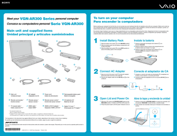 Sony VGN-AR320E Quick guide Sony VGN-AR320E Quick guide