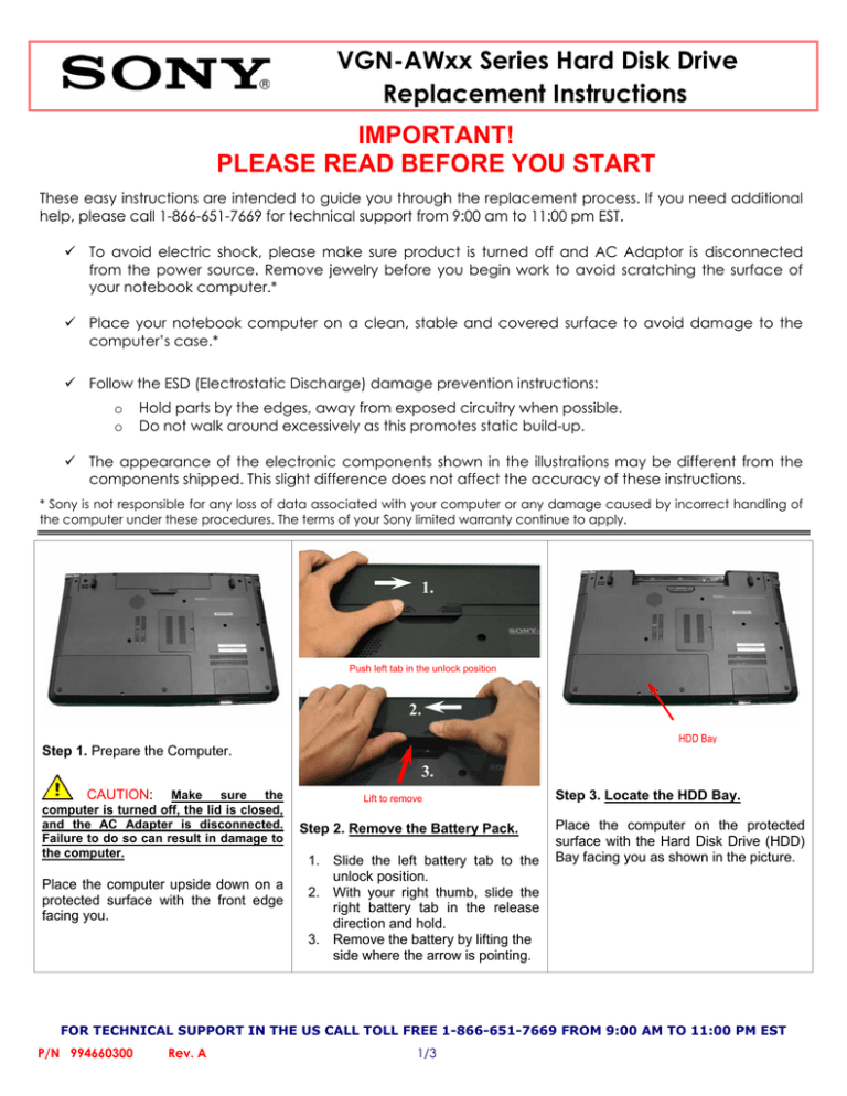 Sony VGN-AW110J/H Installation guide Sony VGN-AW110J/H Installation guide