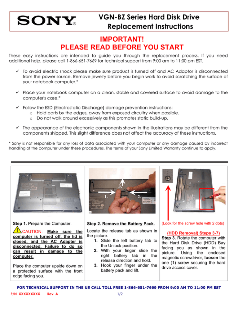 Sony VGN-BZ540N/B Installation guide Sony VGN-BZ540N/B Installation guide