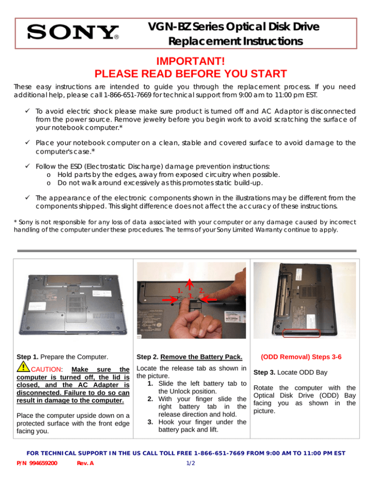 Sony VGN-BZ540N/B Installation guide Sony VGN-BZ540N/B Installation guide