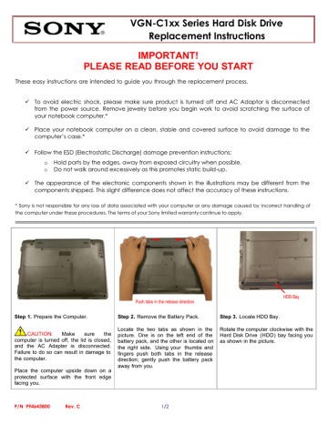 Sony VGN-C140G/B Installation guide Sony VGN-C140G/B Installation guide