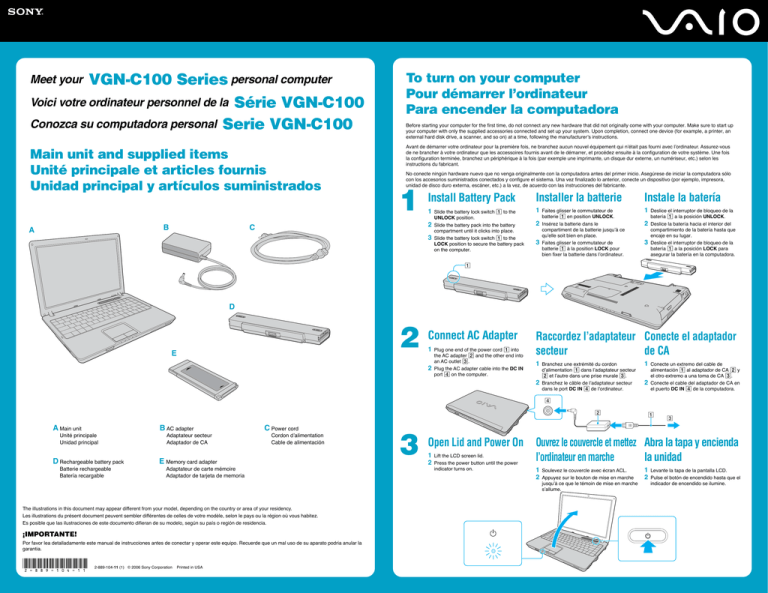 Sony VGN-C140G/B Quick start guide Sony VGN-C140G/B Quick start guide