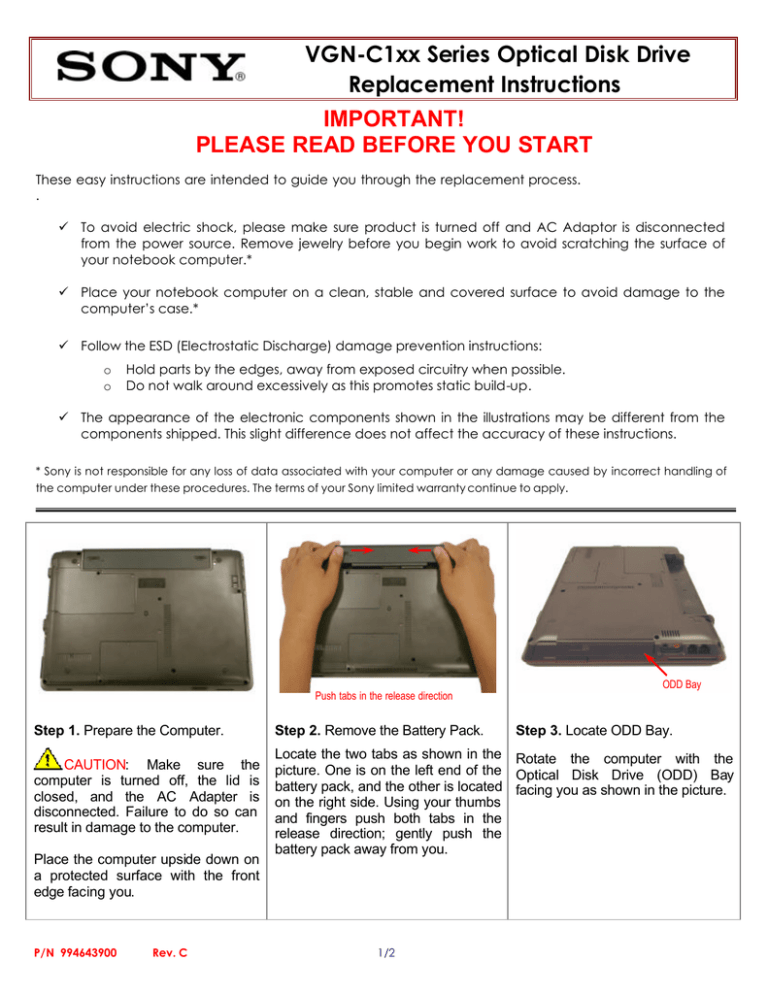 Sony VGN-C140G Installation guide Sony VGN-C140G Installation guide