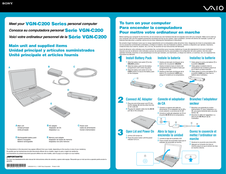 Sony VGN-C210E/H Quick start guide Sony VGN-C210E/H Quick start guide