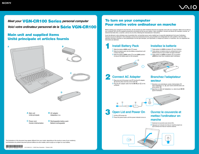 Sony VGN-CR115E Quick start guide Sony VGN-CR115E Quick start guide