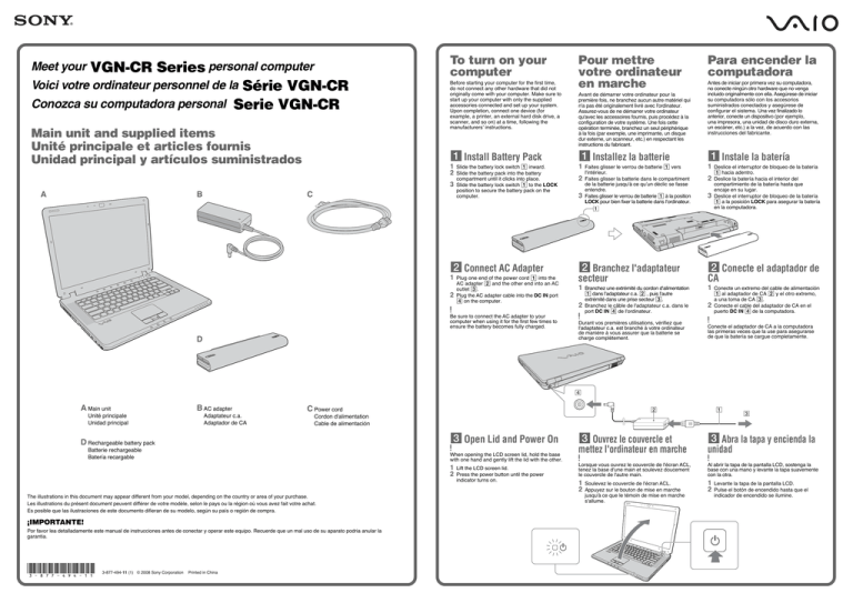 Sony VGN-CR515E/B Quick guide Sony VGN-CR515E/B Quick guide