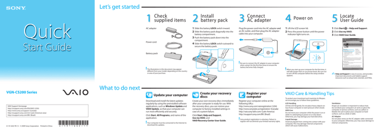 Sony VGN-CS204J/W Quick start guide Sony VGN-CS204J/W Quick start guide