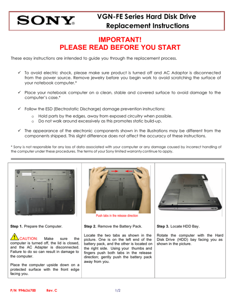 Sony VGN-FE550G Installation guide Sony VGN-FE550G Installation guide