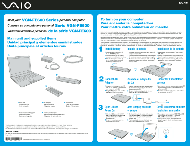 Sony VGN-FE650G Quick start guide Sony VGN-FE650G Quick start guide
