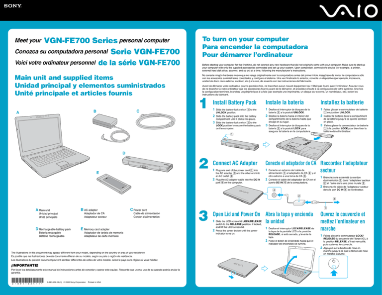 Sony VGN-FE780G Quick start guide Sony VGN-FE780G Quick start guide
