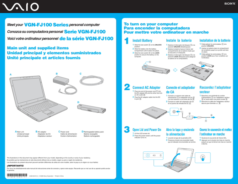 Sony VGN-FJ170 Quick start guide Sony VGN-FJ170 Quick start guide