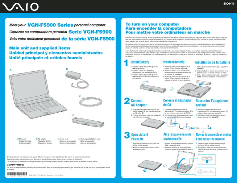 Sony VGN-FS960P Quick start guide Sony VGN-FS960P Quick start guide