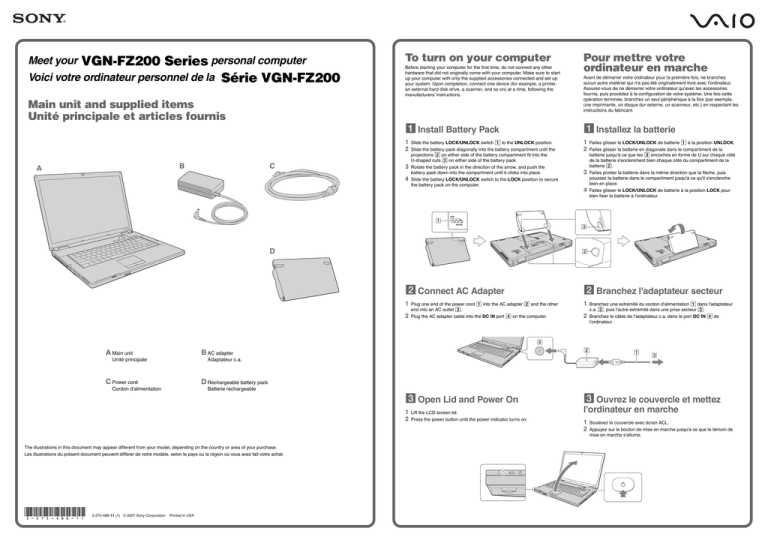 Sony VGN-FZ210CE Quick start guide Sony VGN-FZ210CE Quick start guide