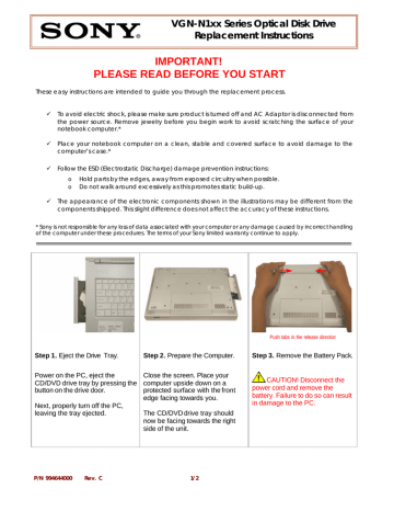 Sony VGN-N1 Series, VGN-N110G/W Installation guide Sony VGN-N1 Series, VGN-N110G/W Installation guide