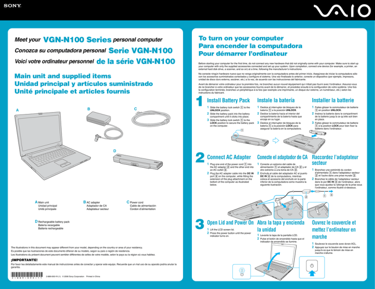 Sony VGN-N110G Quick start guide Sony VGN-N110G Quick start guide
