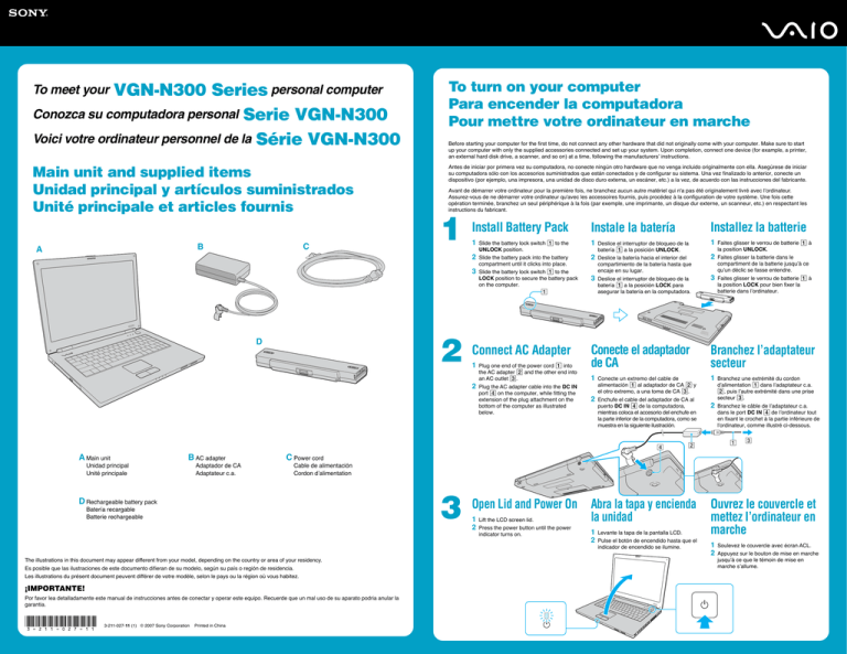 Sony VGN-N320E/B Quick start guide Sony VGN-N320E/B Quick start guide