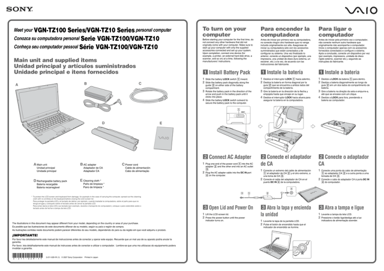 Sony VGN-TZ130N/B Quick start guide Sony VGN-TZ130N/B Quick start guide