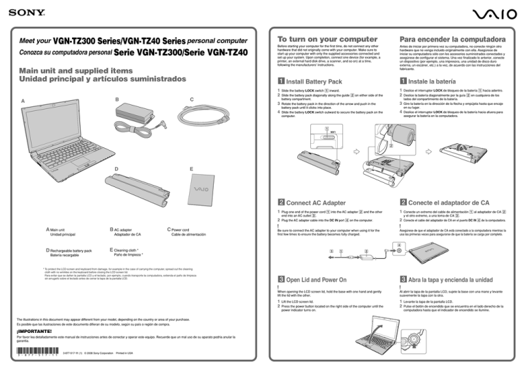 Sony VGN-TZ330E Quick start guide Sony VGN-TZ330E Quick start guide