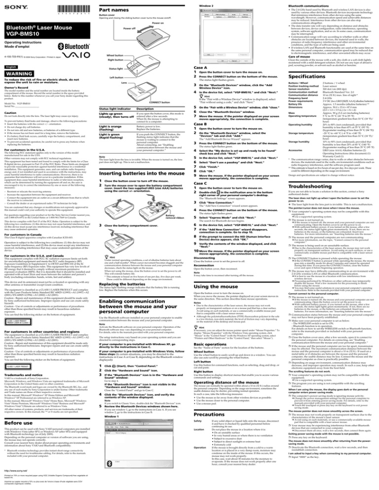 Sony VGP-BMS10/B Operating instructions Sony VGP-BMS10/B Operating instructions