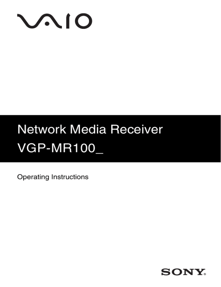 Sony VGP-MR100 User's manual Sony VGP-MR100 User's manual